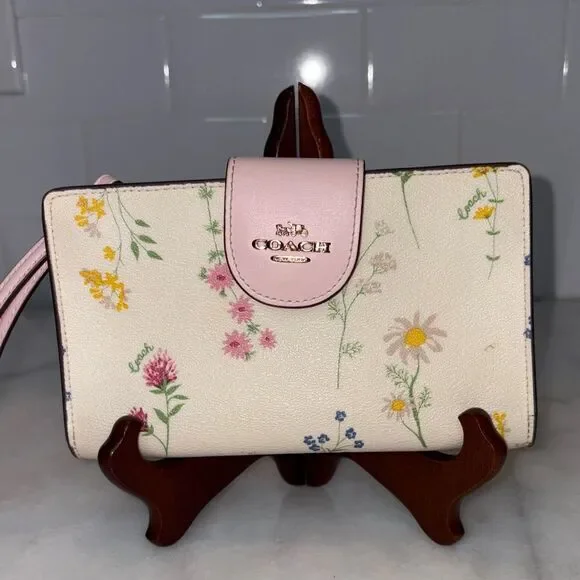 Coach Wallet Wristlet Floral Wildflower Saffiano Leather Phone Case Clutch Pink - Picture 2 of 16